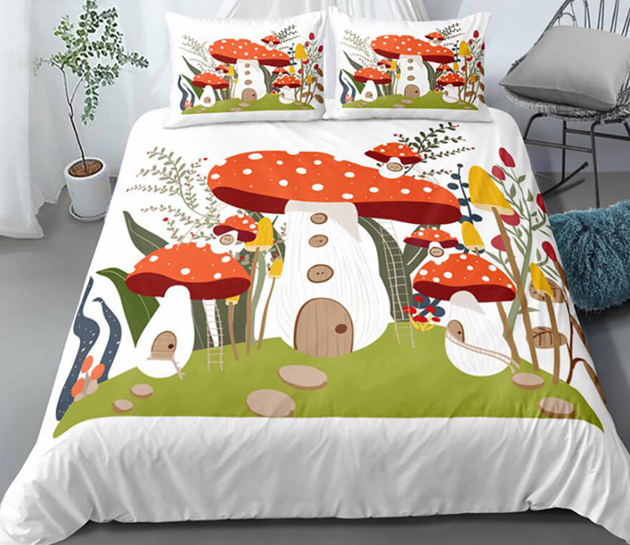 3D Grass Mushroom House 1151 Bed Pillowcases Quilt