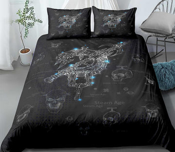 3D Black Little Skull Mechanical 0138 Bed Pillowcases Quilt