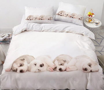 3D Four Puppies 7787 Bed Pillowcases Quilt