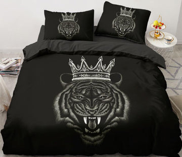 3D Black Background Tiger Crown 5597 Bed Pillowcases Quilt