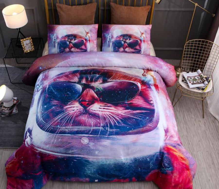 3D Glasses Cat 6602 Bed Pillowcases Quilt