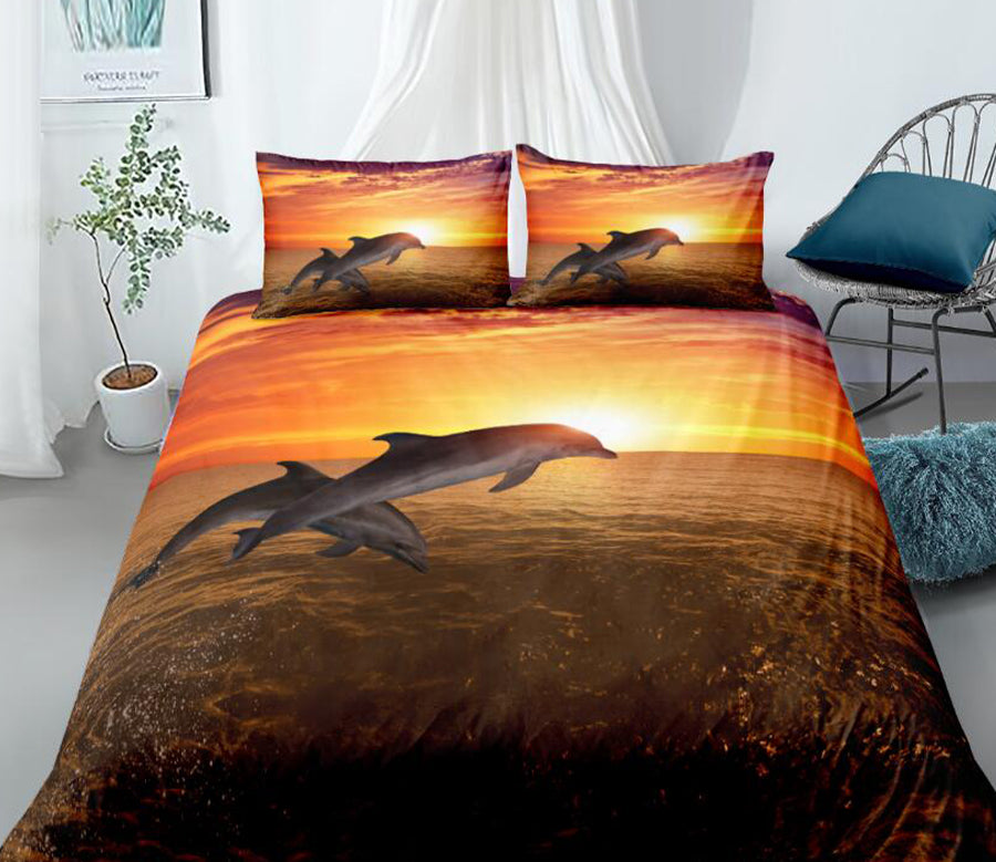 3D Ocean Dolphin Jumping 8898 Bed Pillowcases Quilt