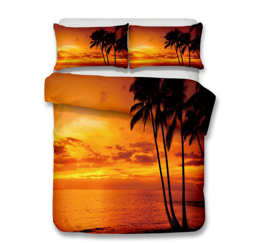 3D Sunset Coconut Tree Shadow 1018 Bed Pillowcases Quilt