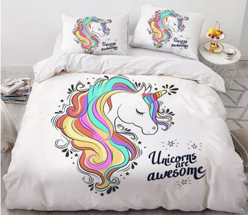 3D Rainbow Hair Unicorn 169 Bed Pillowcases Quilt