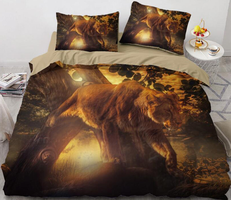 3D Lion Sunlight 068 Bed Pillowcases Quilt