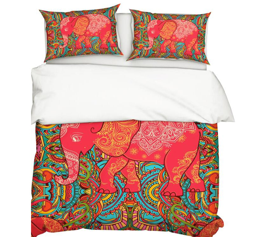 3D Elephant Red Pattern 9903 Bed Pillowcases Quilt