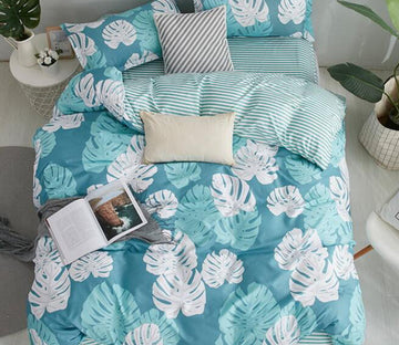 3D White Green Leaves 8168 Bed Pillowcases Quilt