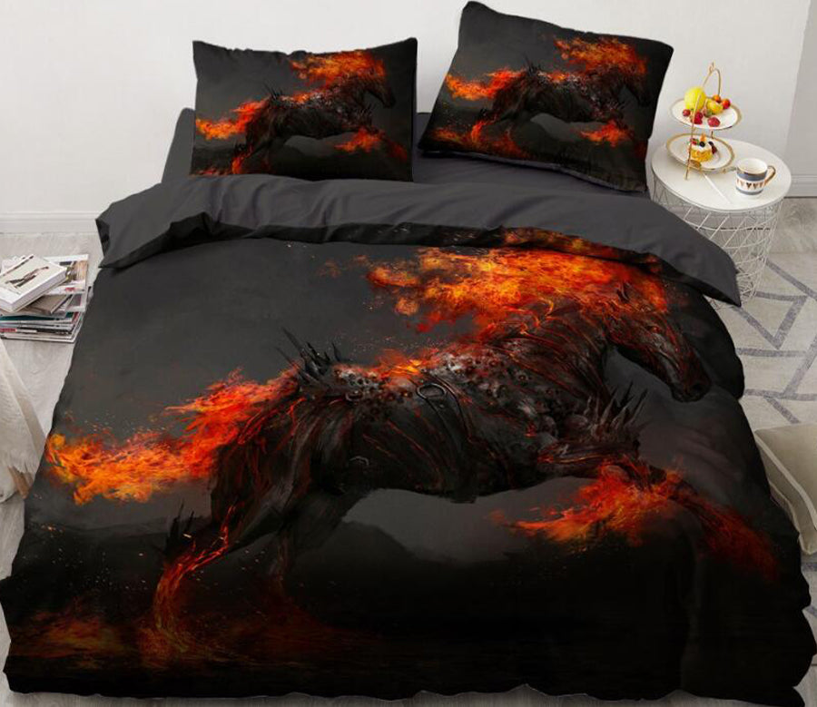 3D Flame Dark Horse 7741 Bed Pillowcases Quilt