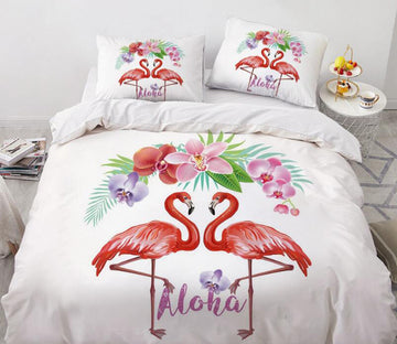 3D Symmetrical Flamingo Flower Bush 7759 Bed Pillowcases Quilt