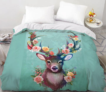 3D Deer Flower Green 99188 Bed Pillowcases Quilt