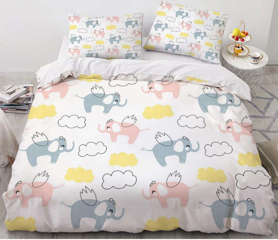 3D Cartoons Fly Elephant 019 Bed Pillowcases Quilt