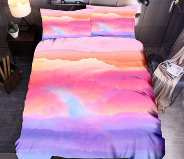 3D Pink Purple Mountains 6608 Bed Pillowcases Quilt
