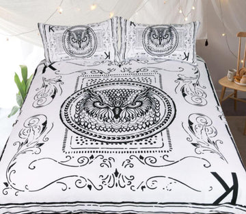 3D Owl Black Lines 1004 Bed Pillowcases Quilt
