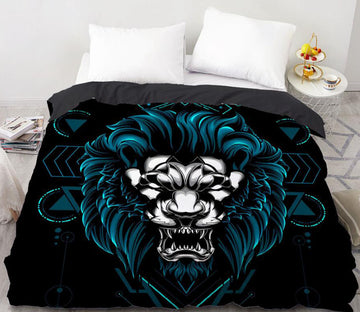 3D Blue-Green Lion 8804 Bed Pillowcases Quilt