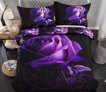 3D Purple Rose 6613 Bed Pillowcases Quilt