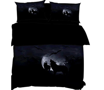 3D Moon Wolf Bird 11196 Bed Pillowcases Quilt