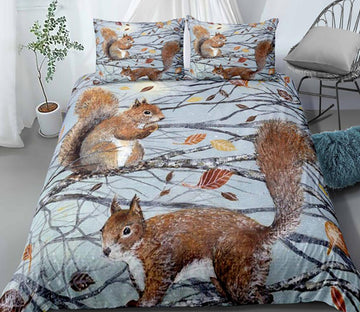 3D Squirrel Branches 0098 Bed Pillowcases Quilt