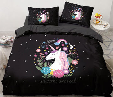 3D Unicorn Small Flower 149 Bed Pillowcases Quilt