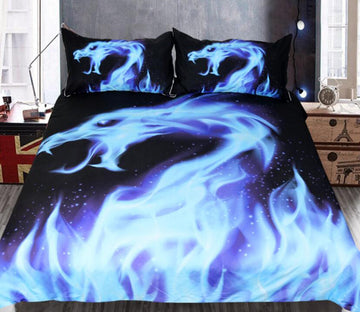 3D Blue Flame Dragon 1045 Bed Pillowcases Quilt