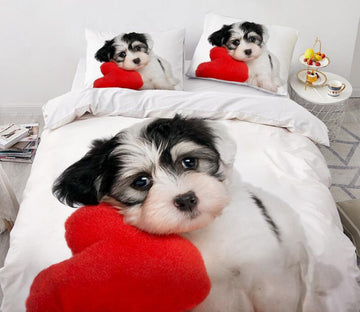 3D Red Love Pillow Puppy 7795 Bed Pillowcases Quilt