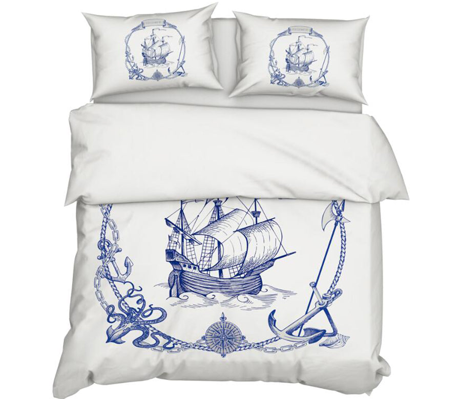 3D Blue Lines Sailboat Anchor 11154 Bed Pillowcases Quilt