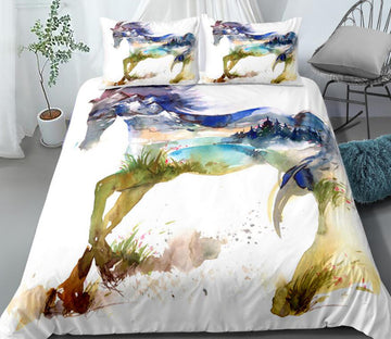 3D Watercolor Horse 0080 Bed Pillowcases Quilt