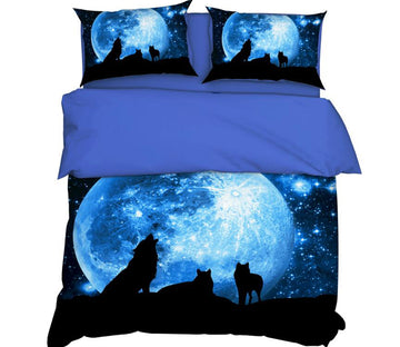3D Moon Night Wolf Howl 11194 Bed Pillowcases Quilt