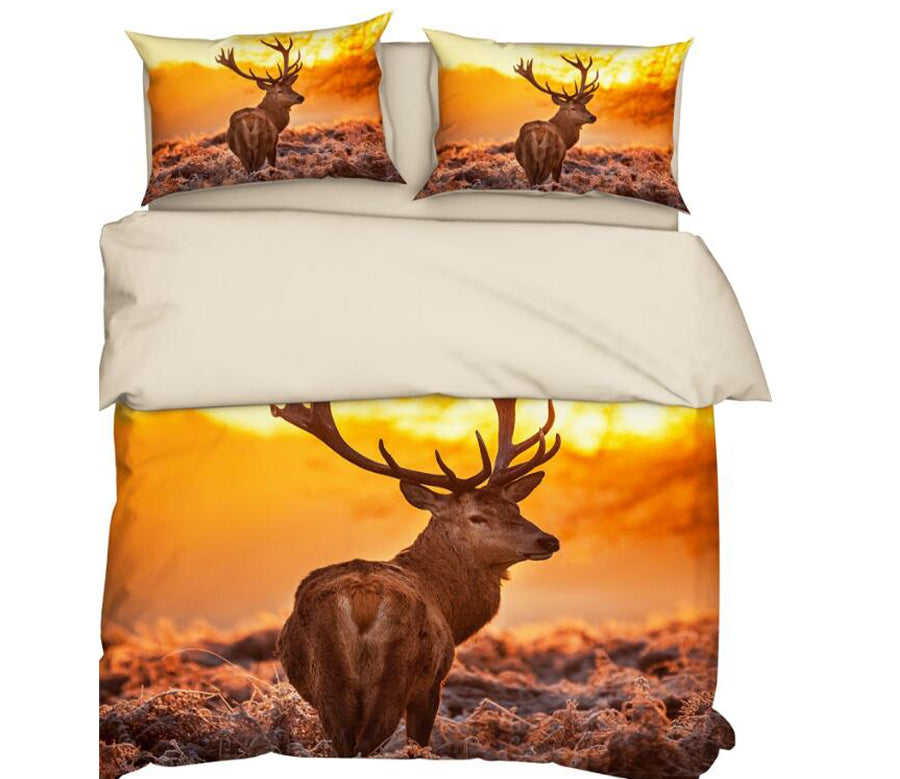 3D Deer Look Back 9928 Bed Pillowcases Quilt