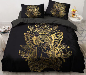 3D Gold Butterfly Girl 5547 Bed Pillowcases Quilt