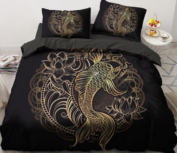 3D Gold Fish Lotus 5539 Bed Pillowcases Quilt