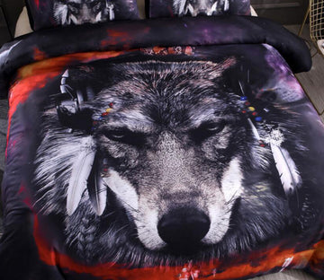 3D Wolf Feather 6619 Bed Pillowcases Quilt