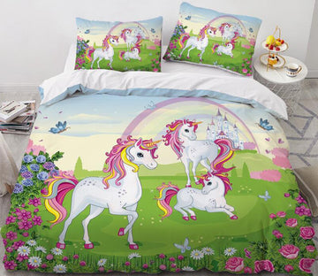 3D Unicorn Grass Flower Bush 152 Bed Pillowcases Quilt