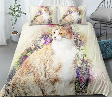 3D Cat Flower Bush 0071 Bed Pillowcases Quilt
