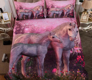 3D White Unicorn Flower Bush 66196 Bed Pillowcases Quilt