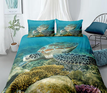 3D Seabed Sea Turtle Stone 8895 Bed Pillowcases Quilt