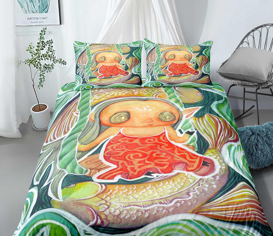 3D Girl With Big Eyes 99127 Bed Pillowcases Quilt