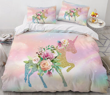 3D Unicorn Shadow Flower 183 Bed Pillowcases Quilt