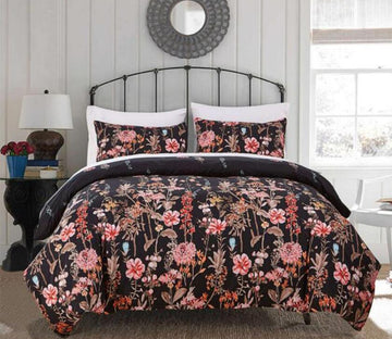 3D Black Flower Bush 1185 Bed Pillowcases Quilt