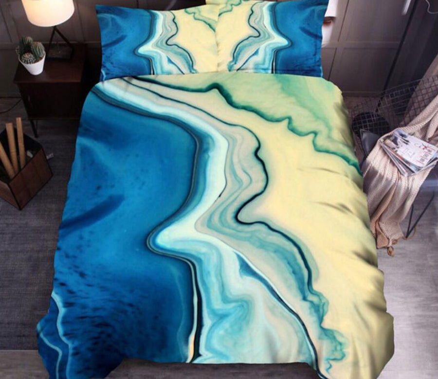 3D Yellow-Green Flow 6603 Bed Pillowcases Quilt