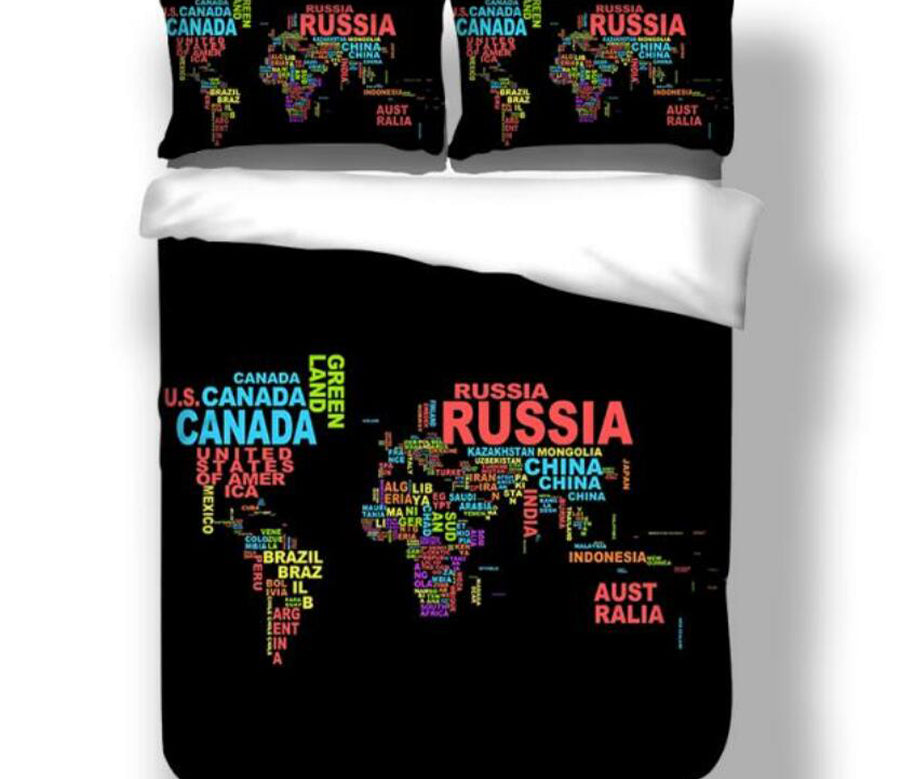 3D Text Map 1159 Bed Pillowcases Quilt