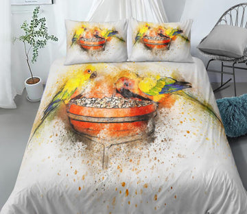 3D Yellow Parrot 1104 Bed Pillowcases Quilt