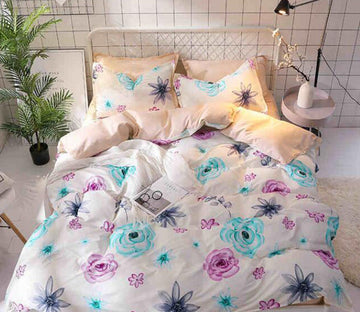 3D Blue Purple Flower 8086 Bed Pillowcases Quilt