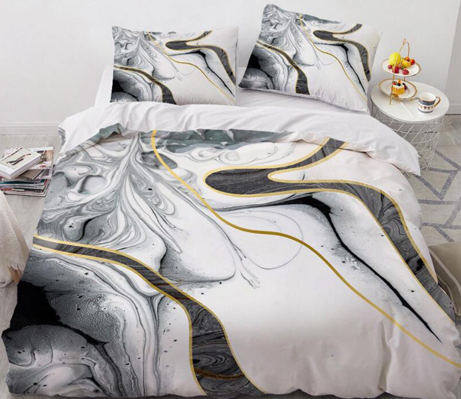 3D Black And White Gold Ink Stain 7783 Bed Pillowcases Quilt
