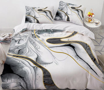 3D Black And White Gold Ink Stain 7783 Bed Pillowcases Quilt