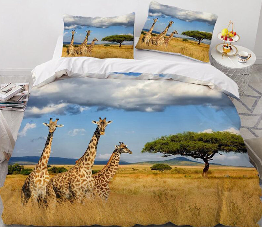 3D Giraffe Tree 9101 Bed Pillowcases Quilt