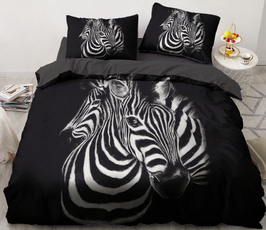 3D Zebra On Black 8050 Bed Pillowcases Quilt