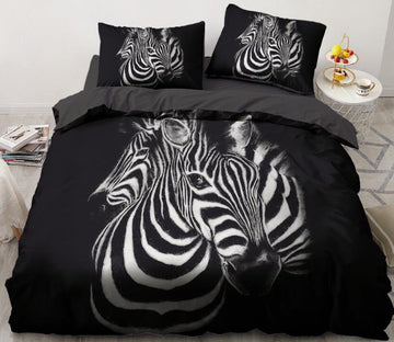3D Zebra On Black 8050 Bed Pillowcases Quilt