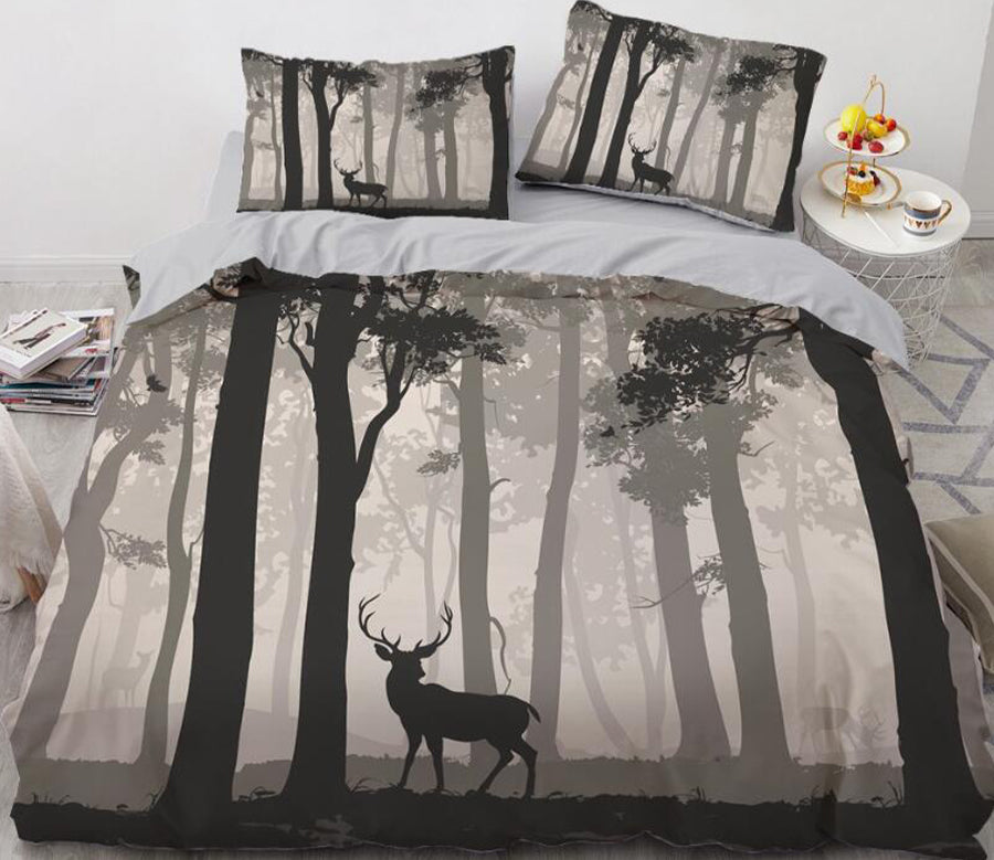 3D Black Gray Forest Deer 55146 Bed Pillowcases Quilt