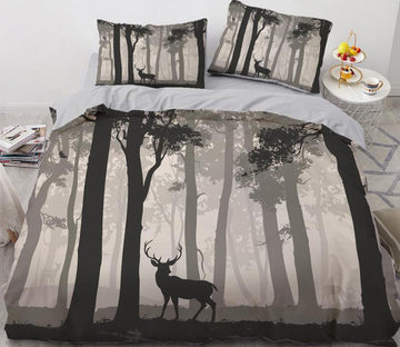 3D Black Gray Forest Deer 55146 Bed Pillowcases Quilt