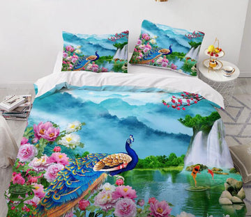 3D Peacock Lake 9112 Bed Pillowcases Quilt